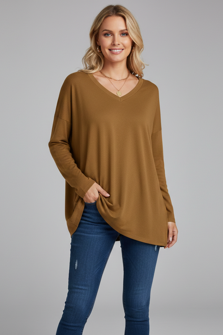 Women’s Top with V Neckline and Long Sleeves