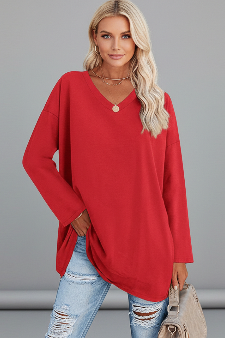 Women’s Top with V Neckline and Long Sleeves