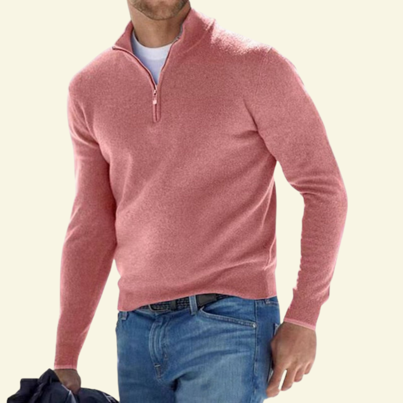 Lucien | Męski Sweter z Krótkim Zamkiem i Wysoką Stójką