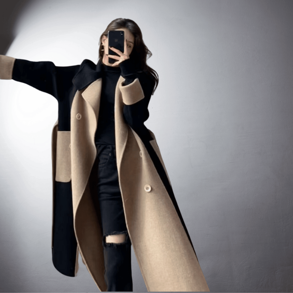Manteau Bicolore avec Coupe Droite pour Femmes | Idéal pour l’Hiver