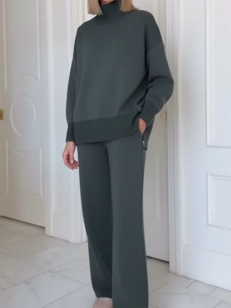 Conjunto de Dos Piezas con Cuello Alto y Cremallera, Pantalones Rectos