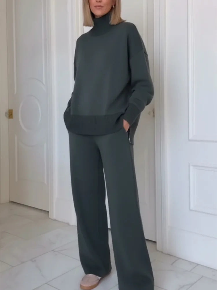 Conjunto de Dos Piezas con Cuello Alto y Cremallera, Pantalones Rectos