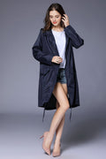 Victoria Wood | Drawstring Hem Hooded Raincoat in Navy