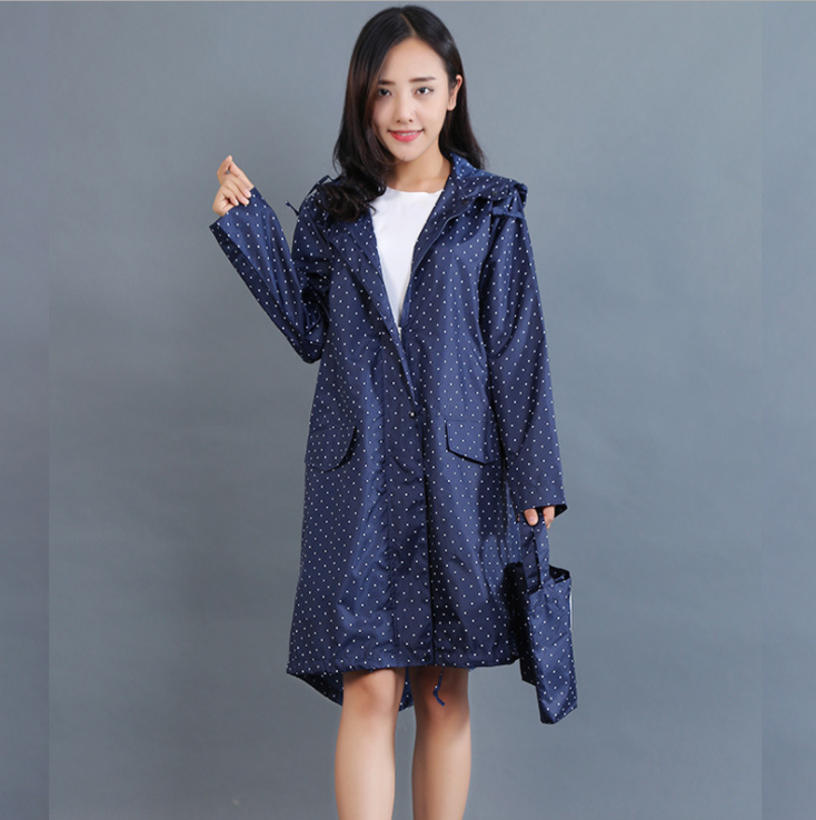 Daisy Harrison | Polka Dot Hooded Rain Mac in Navy