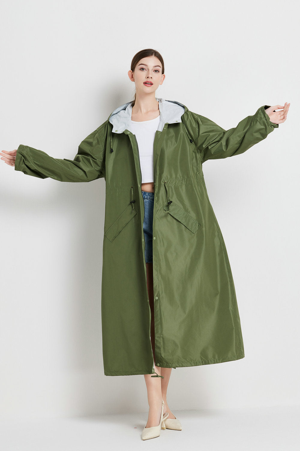 Poppy Evans | Womens Mid-Length Hooded Raincoat in Sunshine Yellow