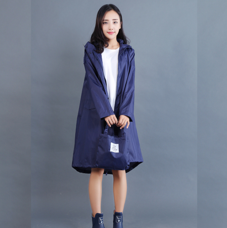 Daisy Harrison | Polka Dot Hooded Rain Mac in Navy