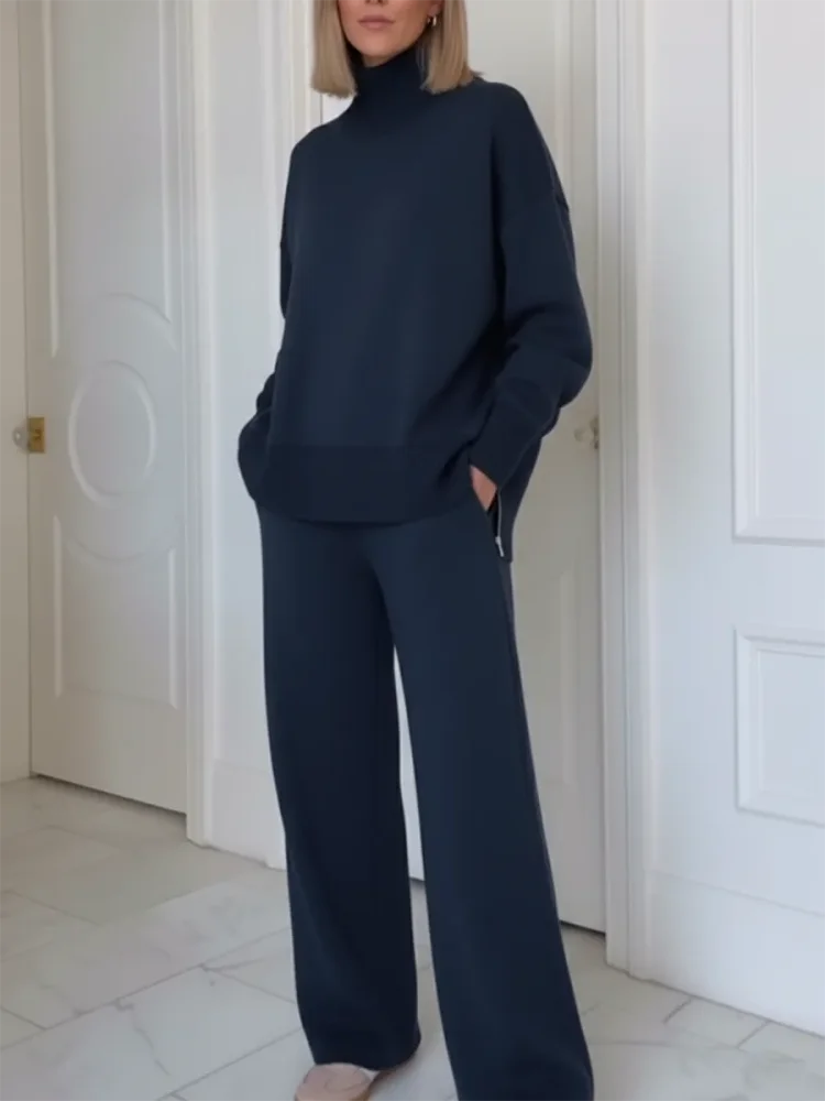 Conjunto de Dos Piezas con Cuello Alto y Cremallera, Pantalones Rectos