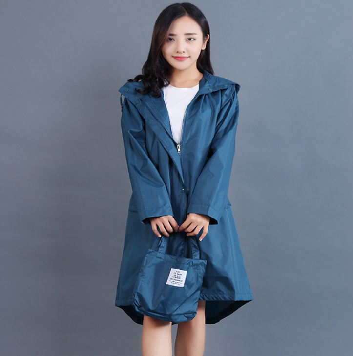 Daisy Harrison | Polka Dot Hooded Rain Mac in Navy