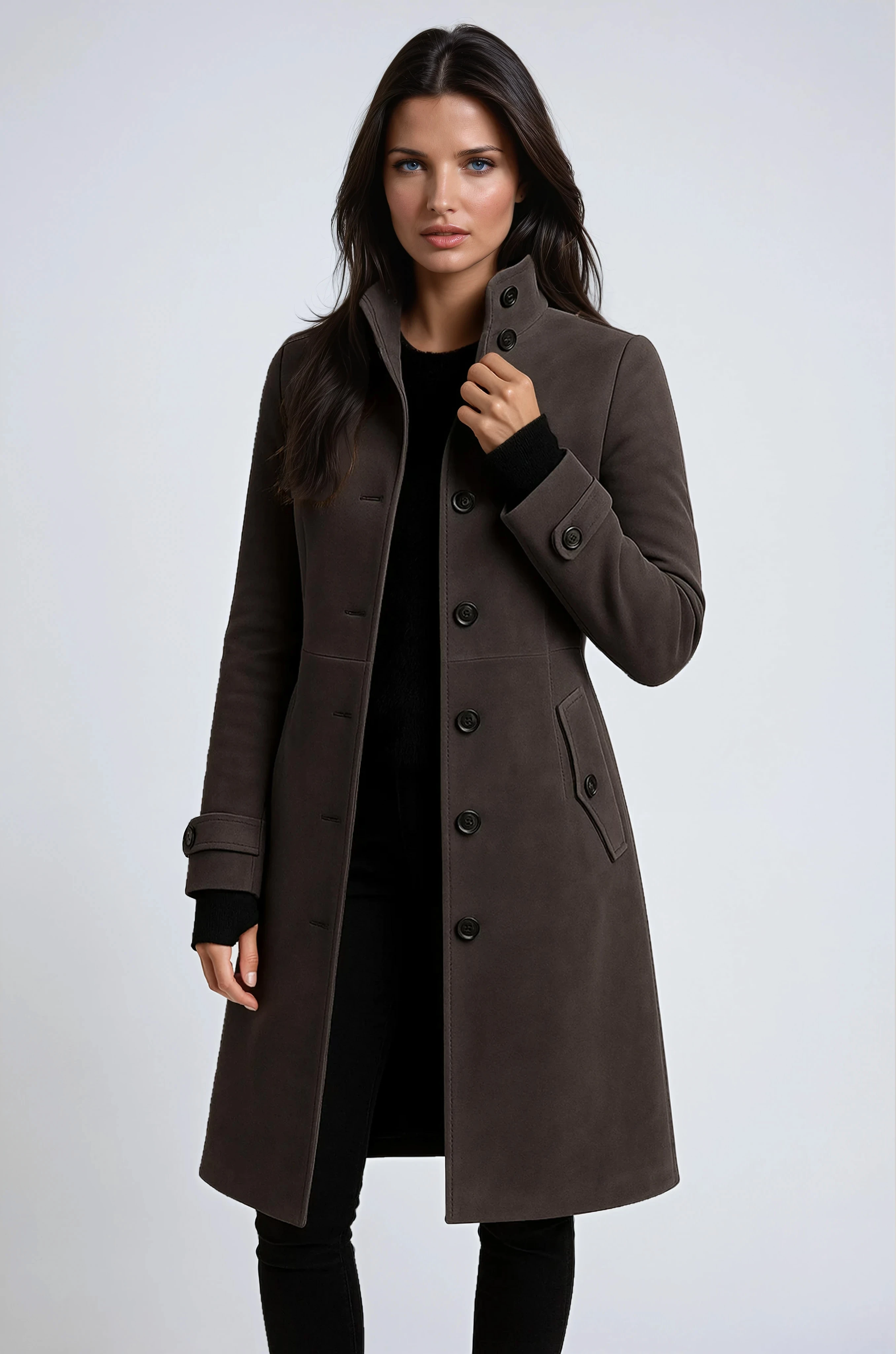 Elena | Elegancki trenchcoat zimowy z wysokim kołnierzem