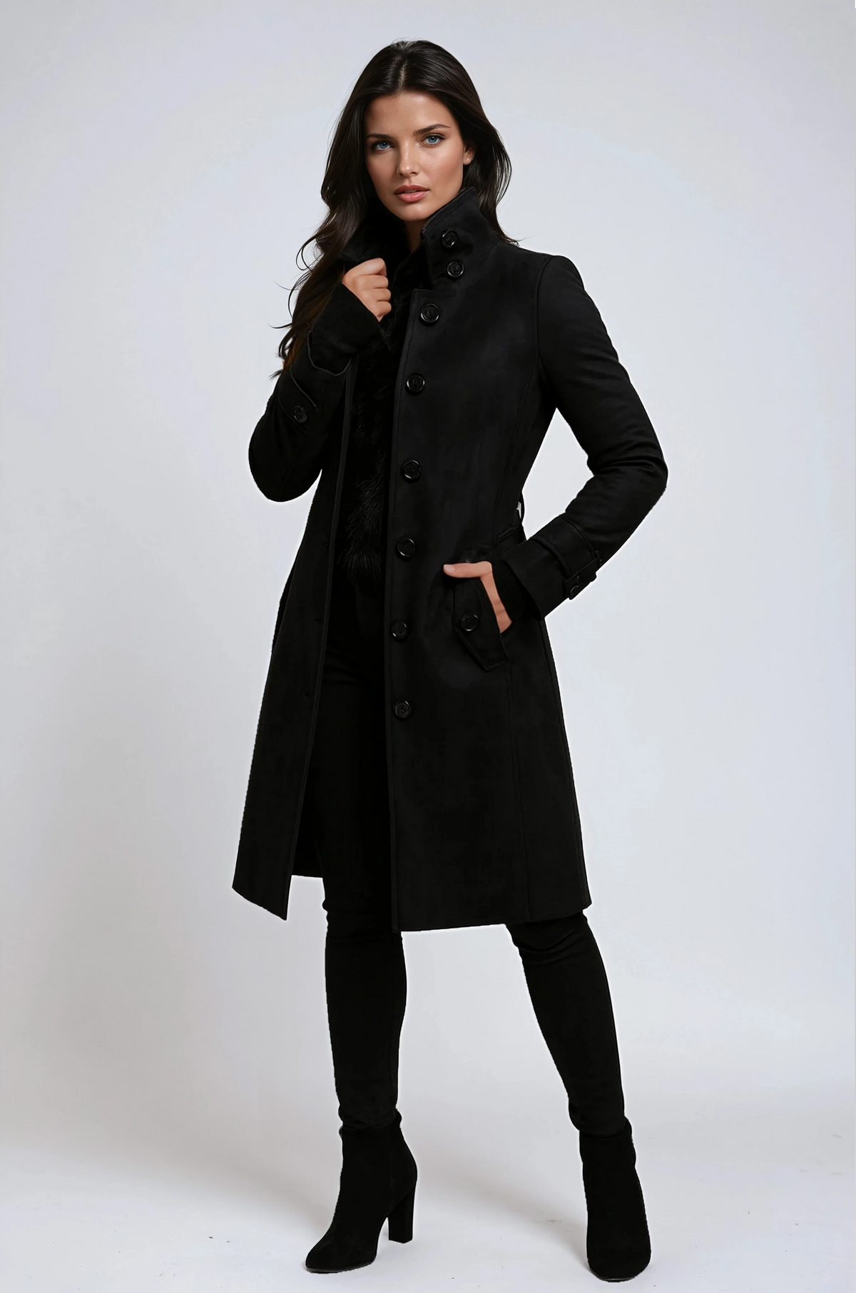 Elena | Elegancki trenchcoat zimowy z wysokim kołnierzem