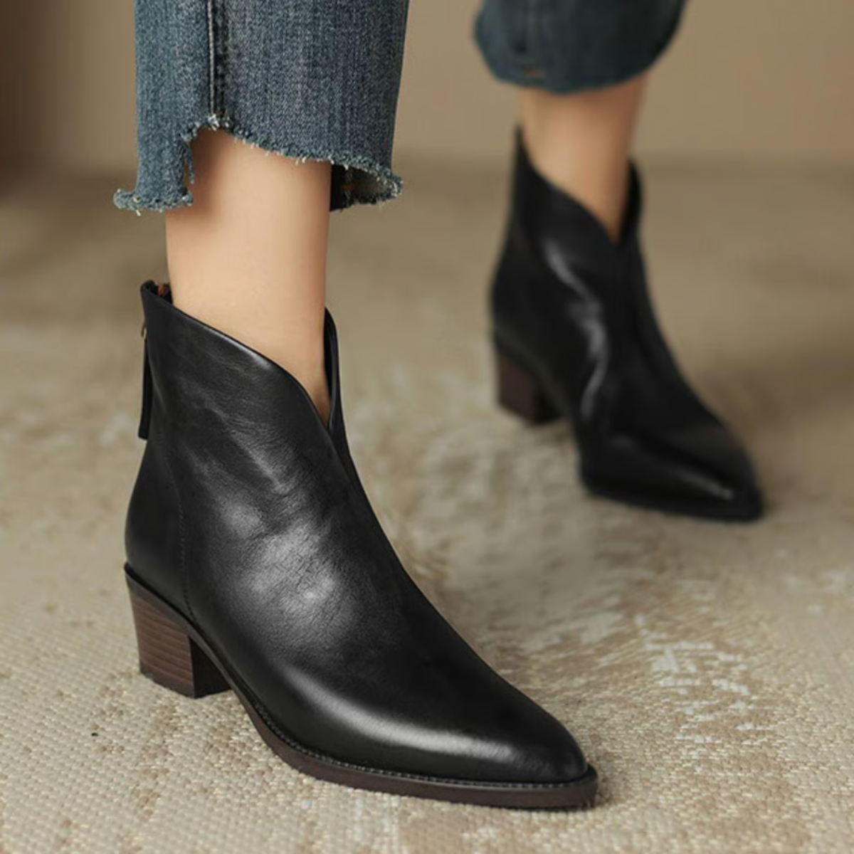 Buty Zimowe Damskie Botki Na Niskim Obcasie | Eleganckie Za Kostkę