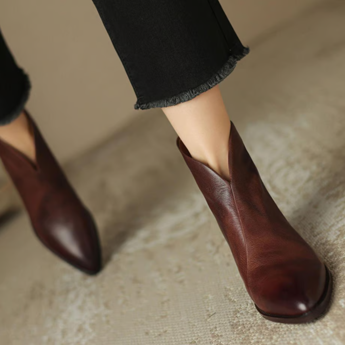 Buty Zimowe Damskie Botki Na Niskim Obcasie | Eleganckie Za Kostkę