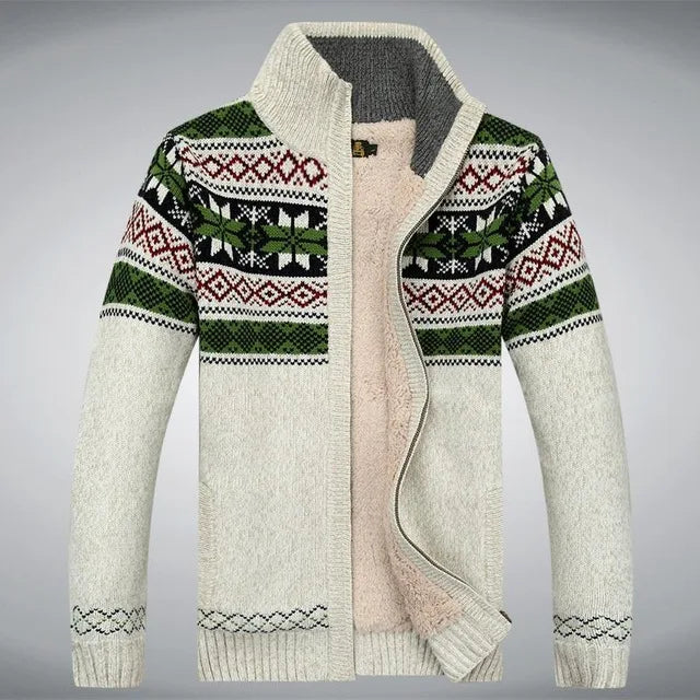 Heren Gebreid Fleece Vest met Winter Patroon en Hoge Kraag