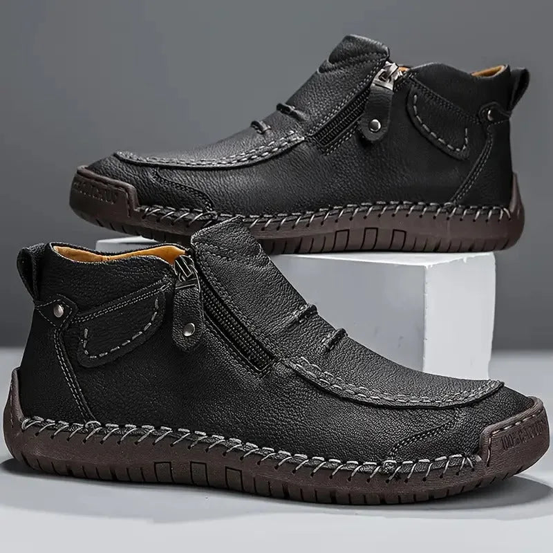 Orthopedische Unisex Leren schoenen met zijrits en rubberen zool