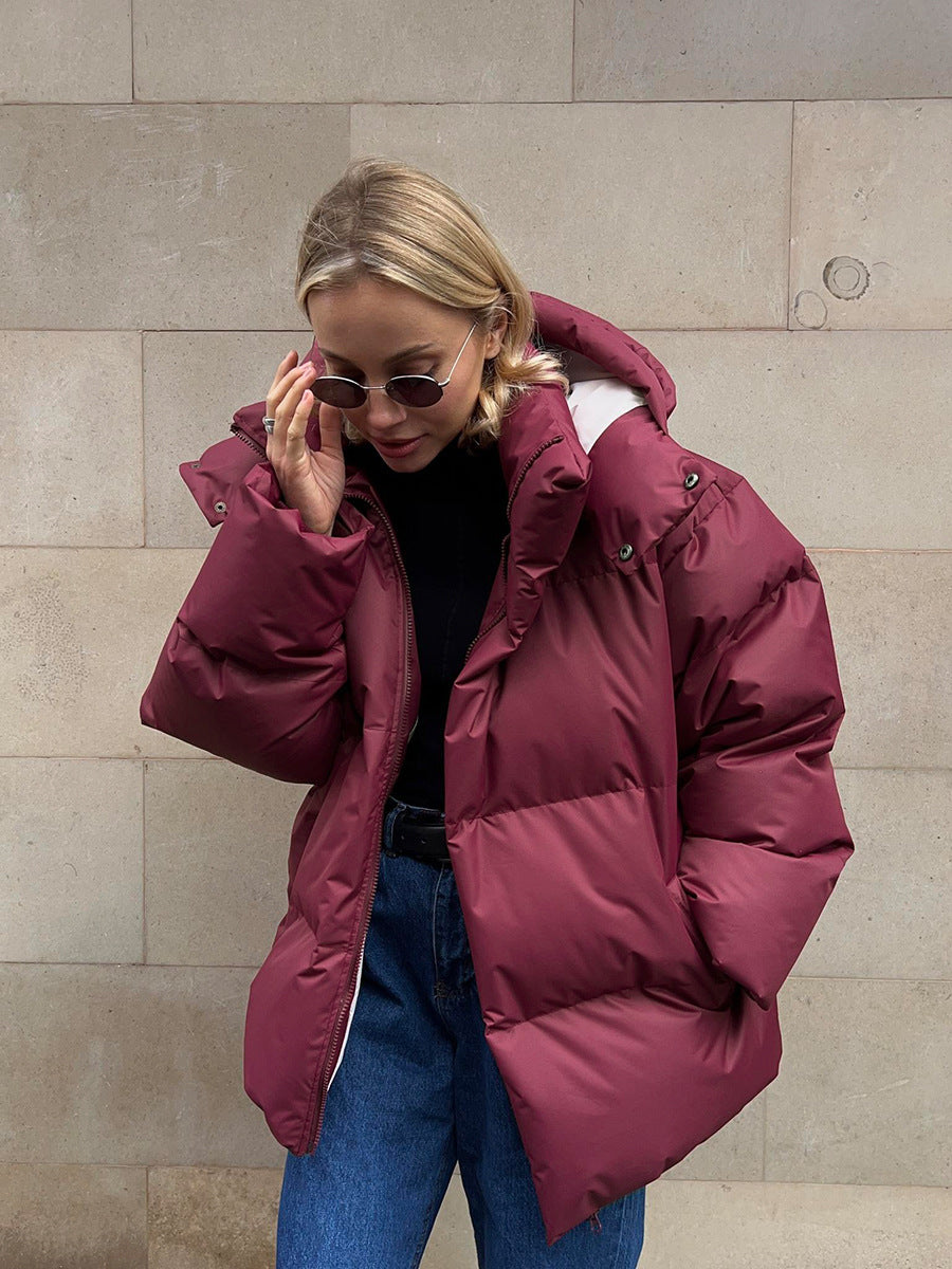 Kurtka Zimowa Damska Puchowa Puffer Z Kapturem Oversize