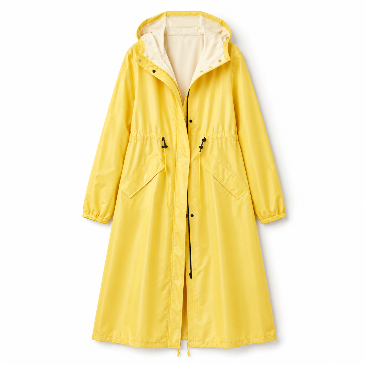 Poppy Evans | Womens Mid-Length Hooded Raincoat in Sunshine Yellow