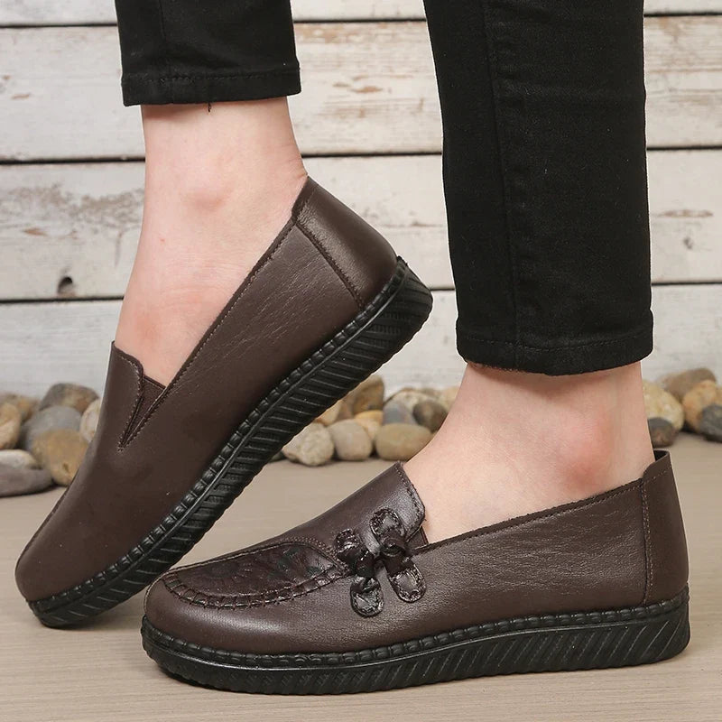 Mocassins femme plats à bout rond avec nœuds décoratifs
