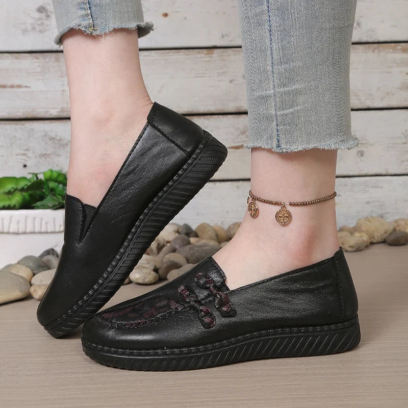 Mocassins femme plats à bout rond avec nœuds décoratifs