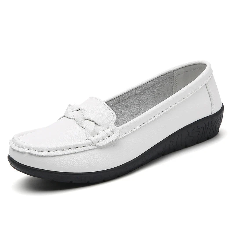 Mocassins femme à bout rond avec bride tressée