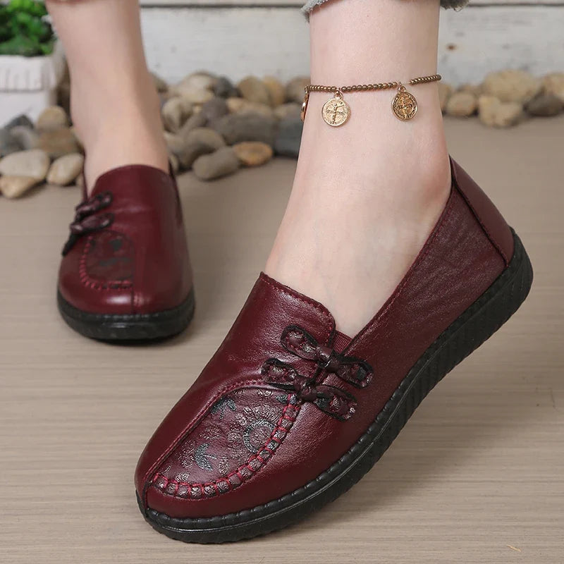 Mocassins femme plats à bout rond avec nœuds décoratifs
