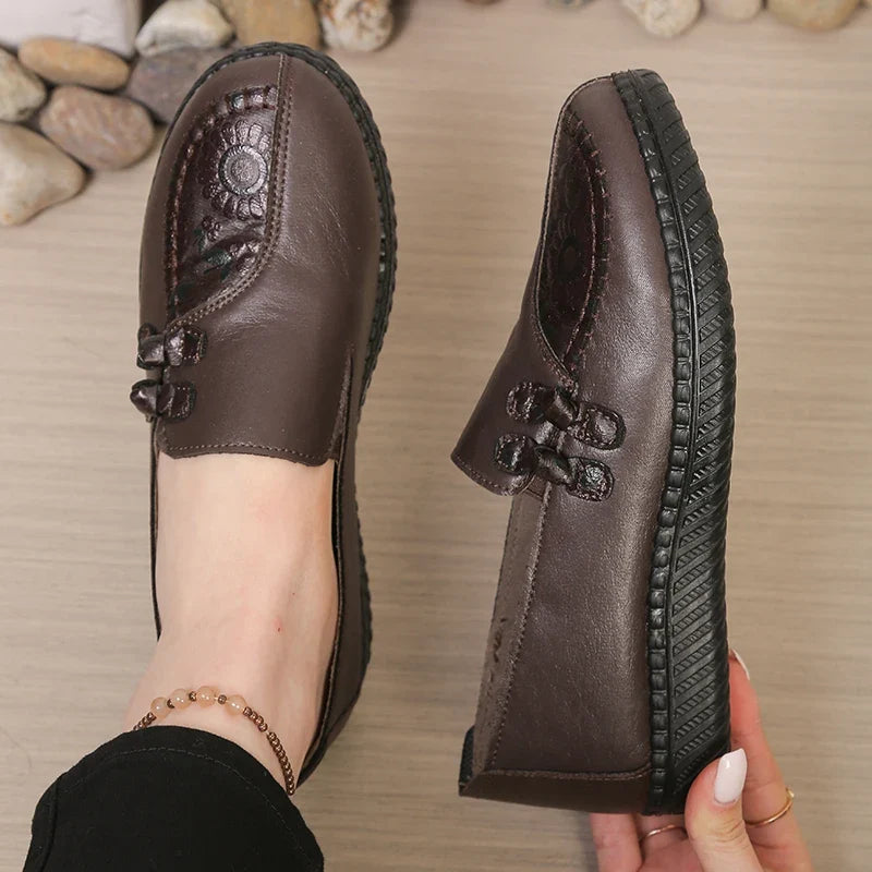 Mocassins femme plats à bout rond avec nœuds décoratifs