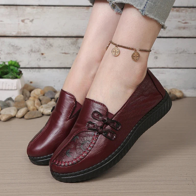 Mocassins femme plats à bout rond avec nœuds décoratifs