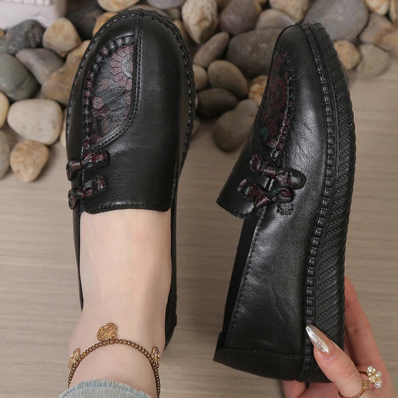 Mocassins femme plats à bout rond avec nœuds décoratifs