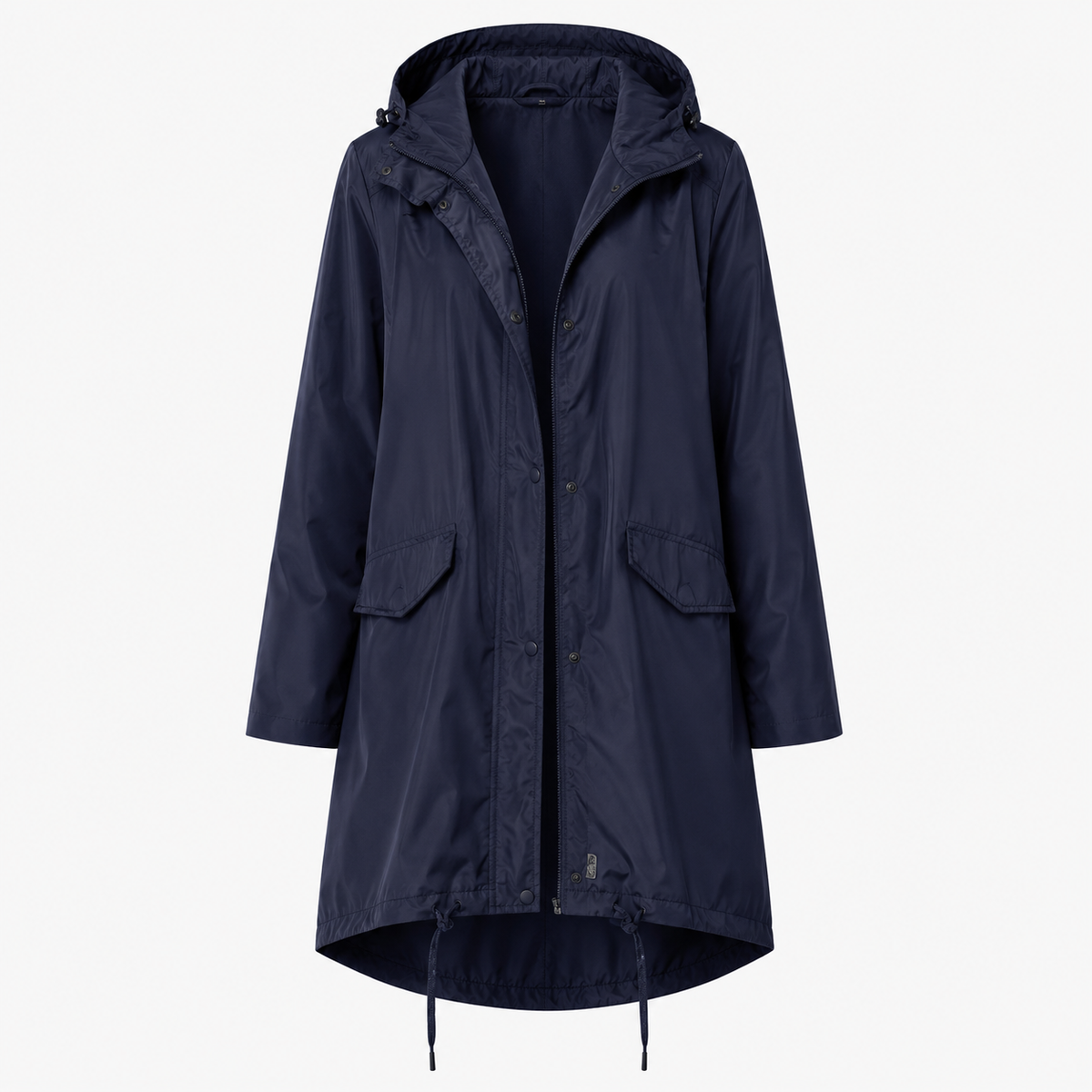 Victoria Wood | Drawstring Hem Hooded Raincoat in Navy