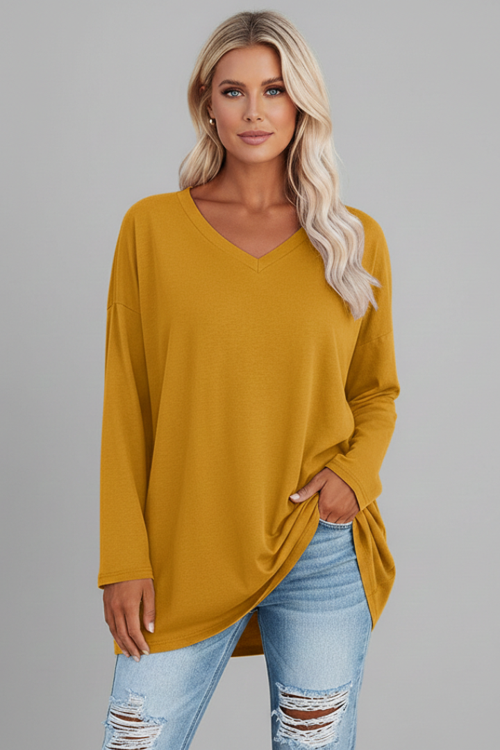 Women’s Top with V Neckline and Long Sleeves