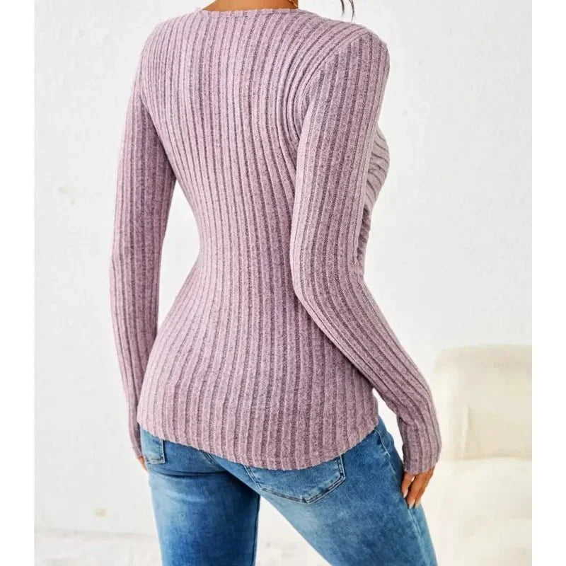 Women's Long Sleeve Tops Wrap V-Neck Ribbed | Ruched