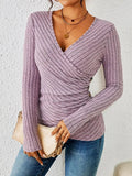 Women's Long Sleeve Tops Wrap V-Neck Ribbed | Ruched