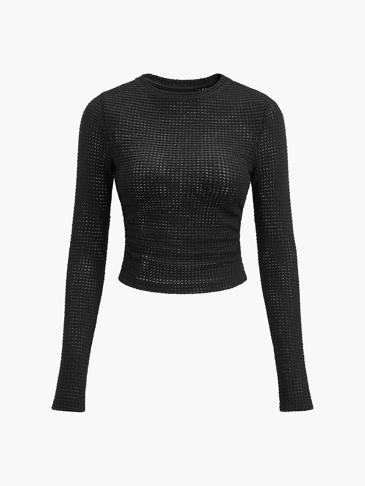 Women's Long Sleeve Tops with Waffle Knit | Crew Neck
