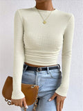 Women's Long Sleeve Tops with Waffle Knit | Crew Neck