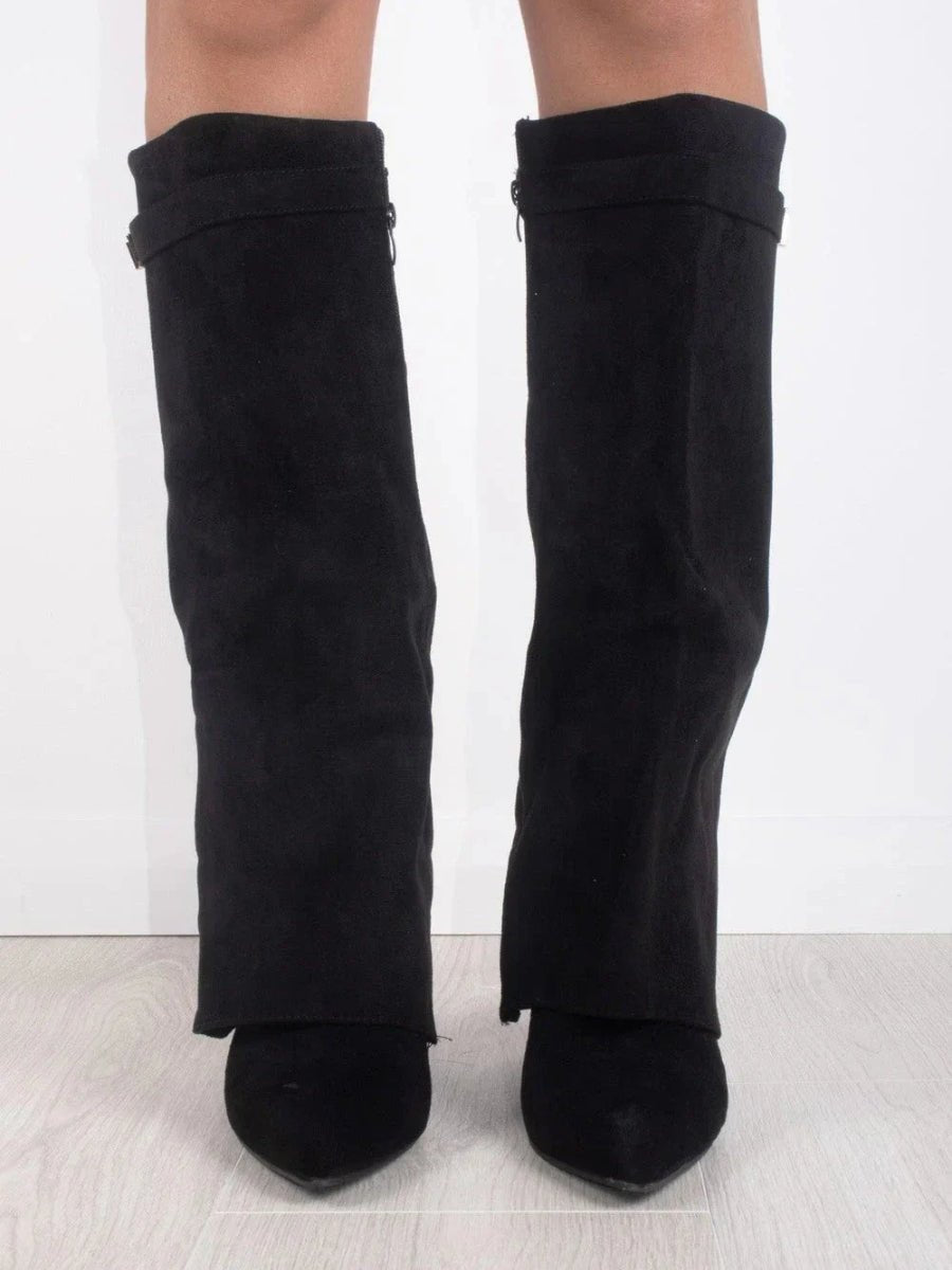 Bottes Élégantes en Suède Noir avec Détails Dorés pour Femmes