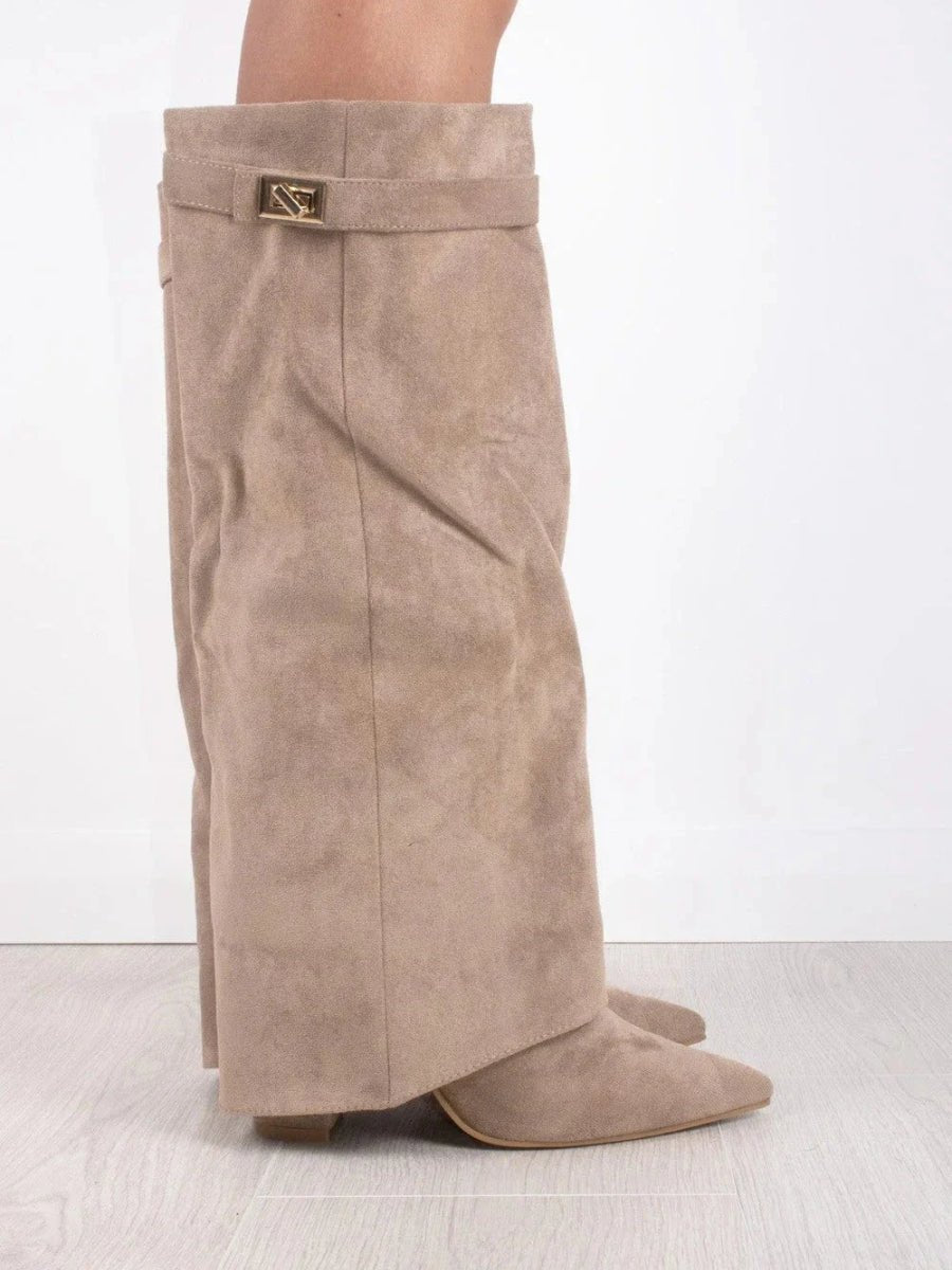 Bottes Élégantes en Suède Noir avec Détails Dorés pour Femmes