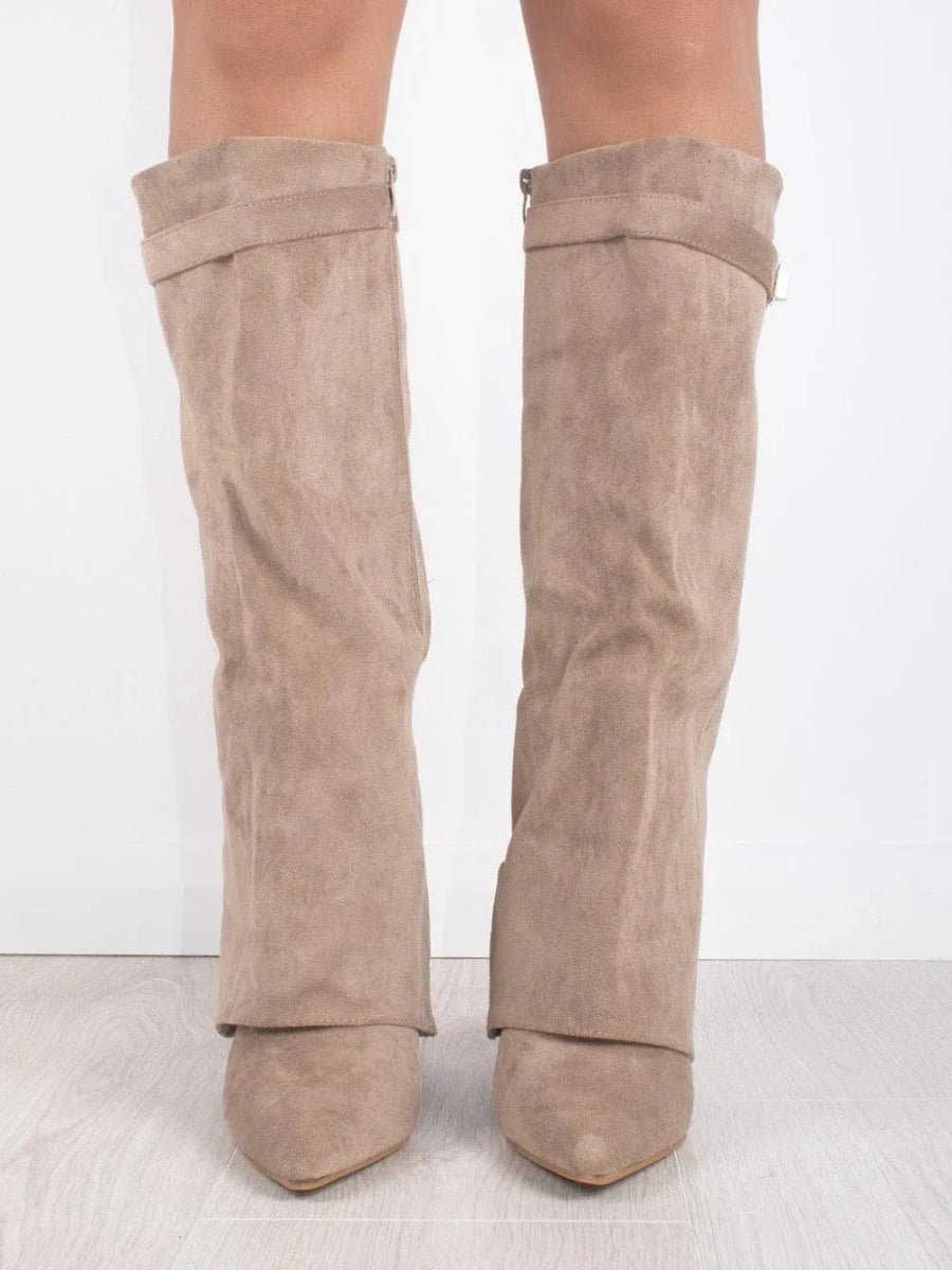 Bottes Élégantes en Suède Noir avec Détails Dorés pour Femmes