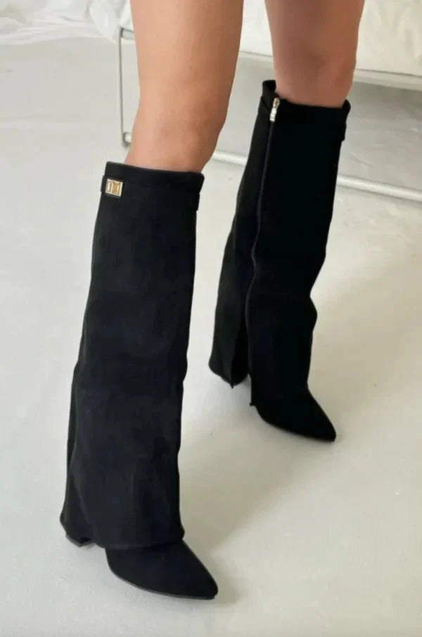 Bottes Hauteur Genou à Talon Bloc en Suède pour Femmes