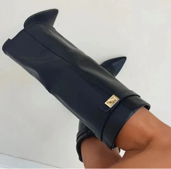Bottes Hauteur Genou à Talon Bloc en Suède pour Femmes