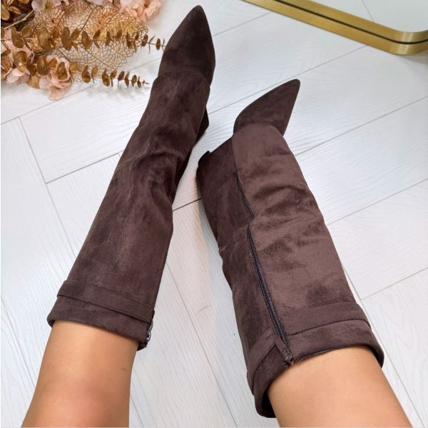 Bottes Hauteur Genou à Talon Bloc en Suède pour Femmes