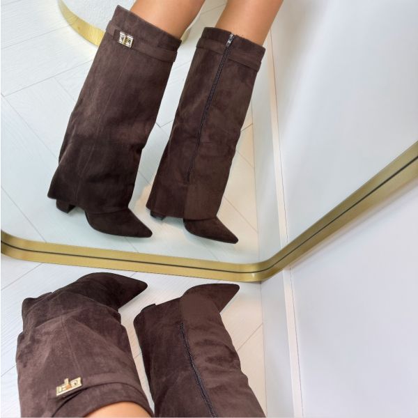 Bottes Hauteur Genou à Talon Bloc en Suède pour Femmes