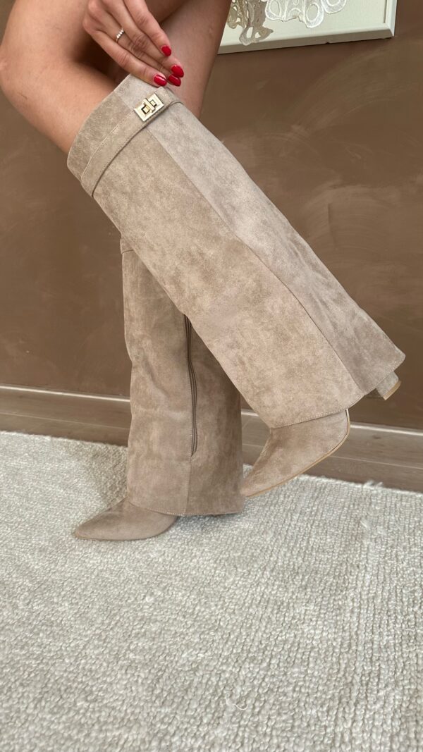 Bottes Hauteur Genou à Talon Bloc en Suède pour Femmes