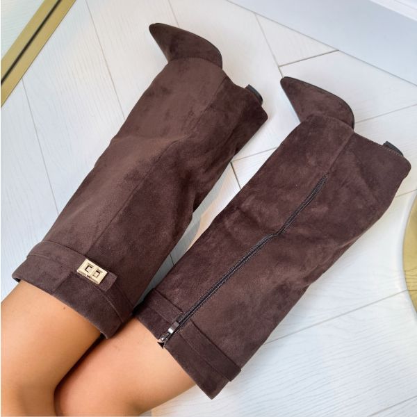 Bottes Hauteur Genou à Talon Bloc en Suède pour Femmes