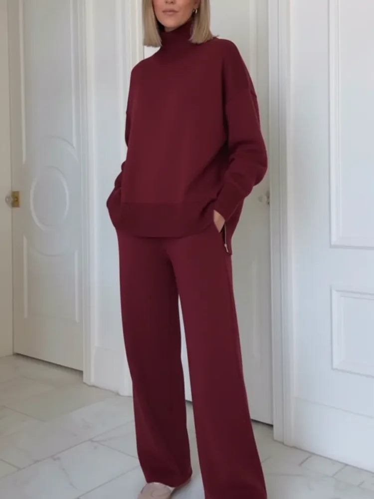 Conjunto de Dos Piezas con Cuello Alto y Cremallera, Pantalones Rectos