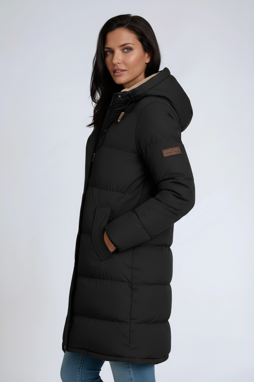 PUFFER COAT | MID LENGTH WINTER JACKET WITH HOOD