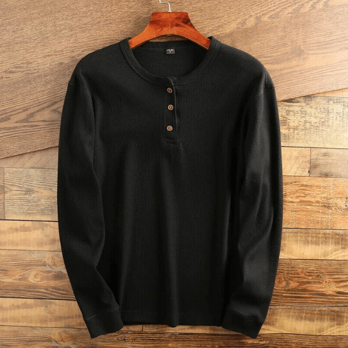 Men’s Waffle Knit Henley Shirt Long Sleeve Textured Casual Top