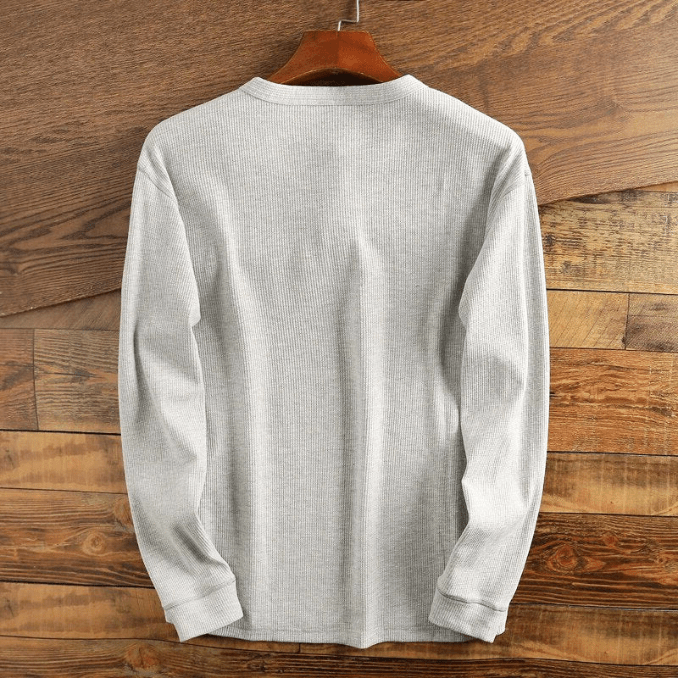 Men’s Waffle Knit Henley Shirt Long Sleeve Textured Casual Top