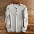 Men’s Waffle Knit Henley Shirt Long Sleeve Textured Casual Top