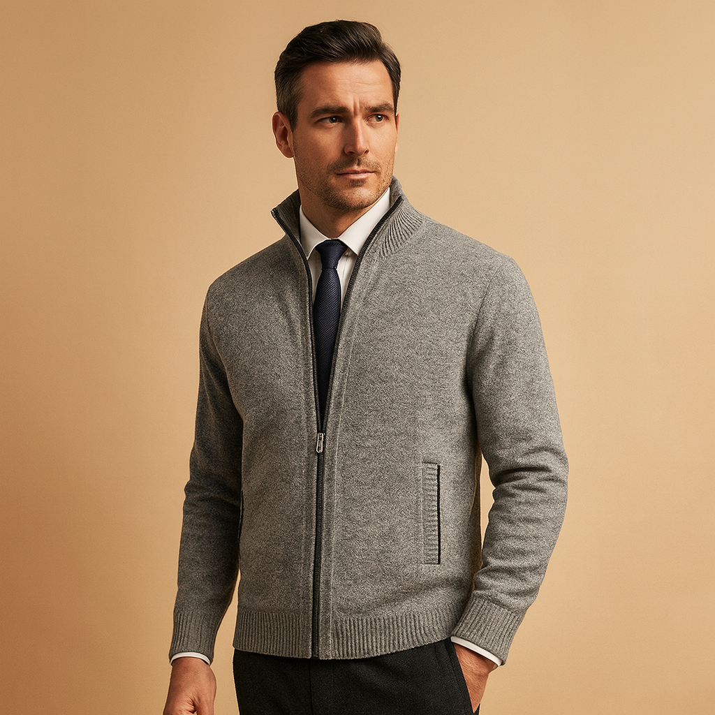 Men’s Classic Zip-Up Cardigan Sweater – Timeless Knit Jacket for Smart Casual Wear