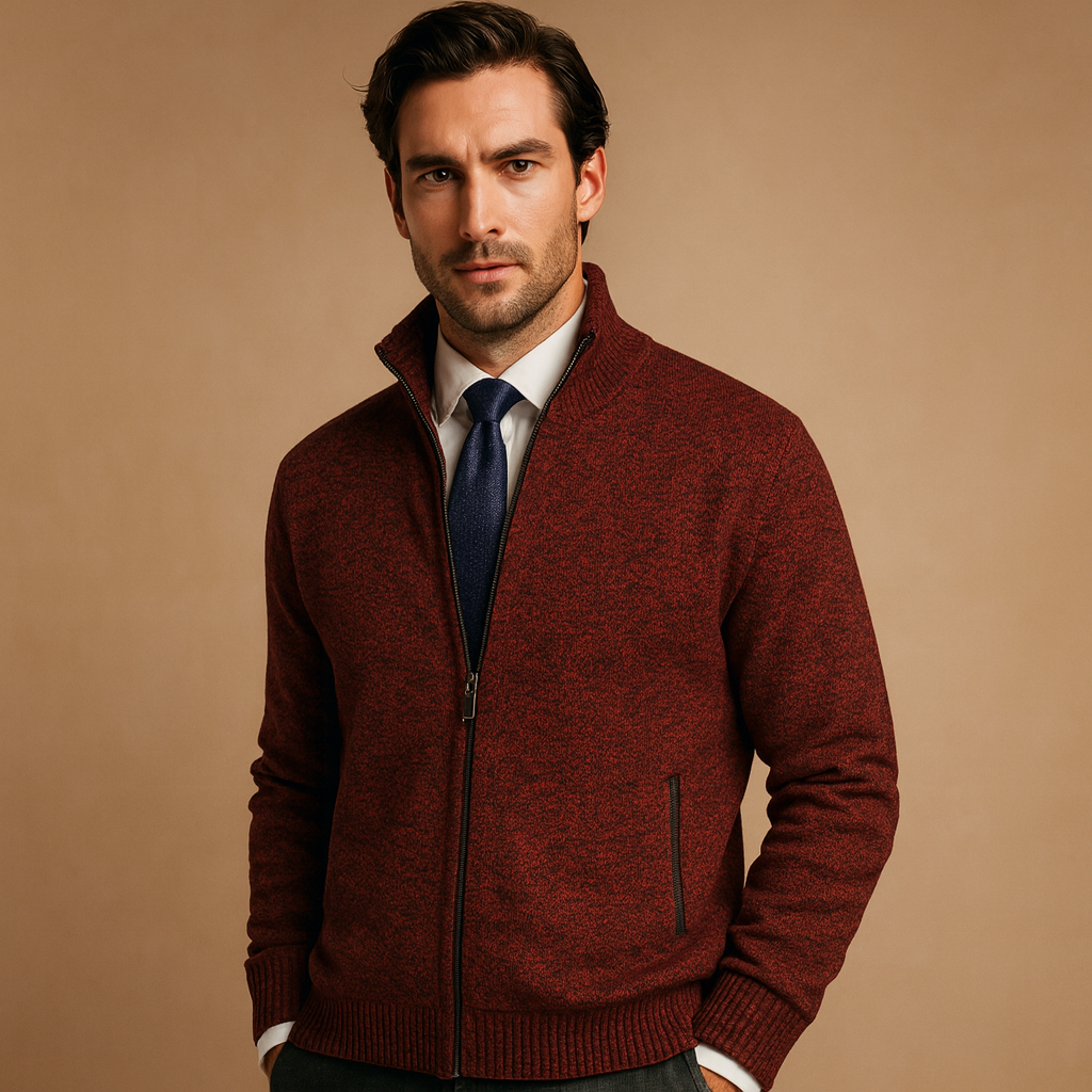 Men’s Classic Zip-Up Cardigan Sweater – Timeless Knit Jacket for Smart Casual Wear