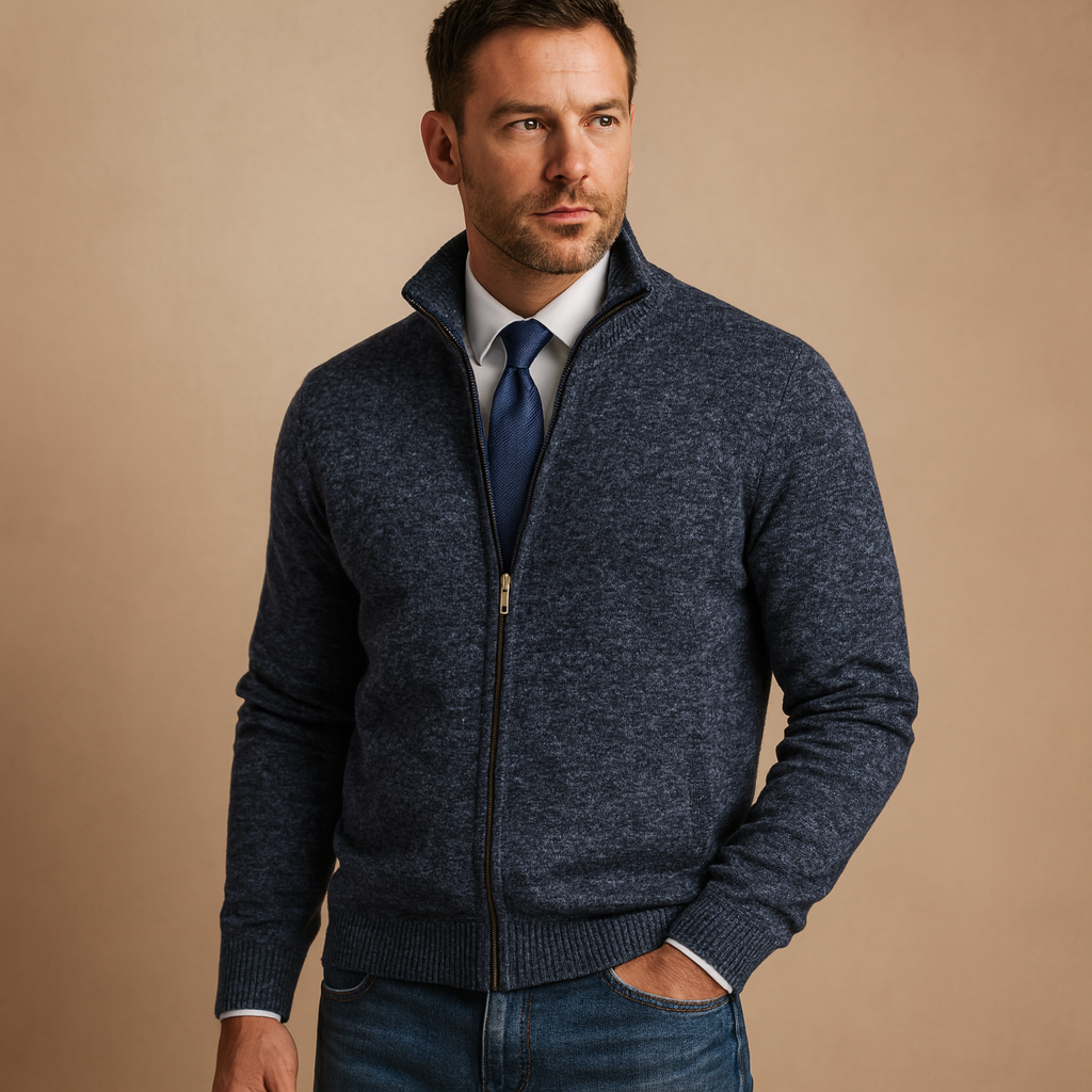 Men’s Classic Zip-Up Cardigan Sweater – Timeless Knit Jacket for Smart Casual Wear
